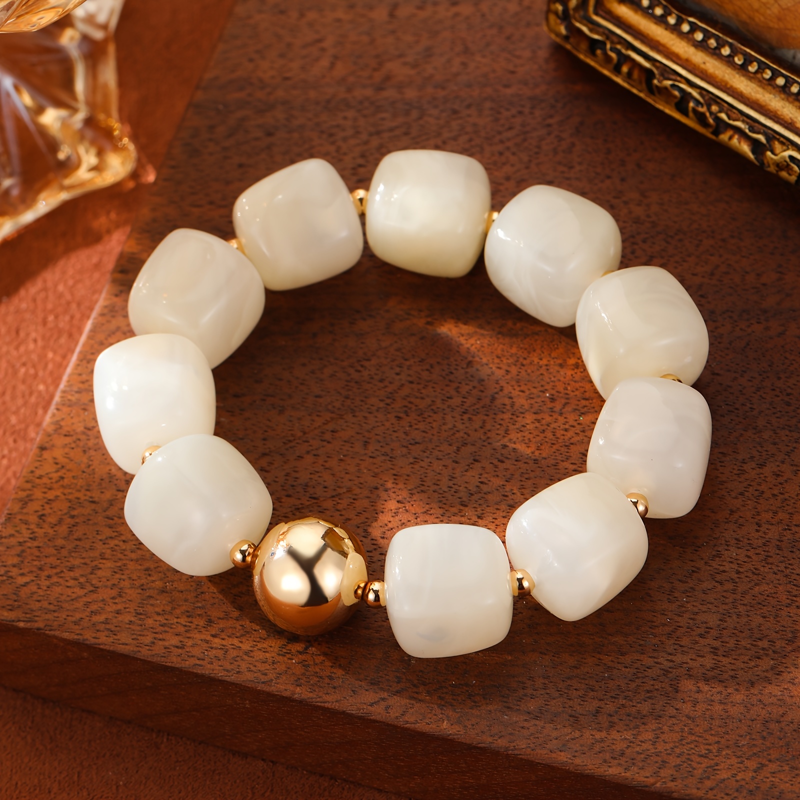 Boho Plated Resin Square Bead Bracelet for Women
